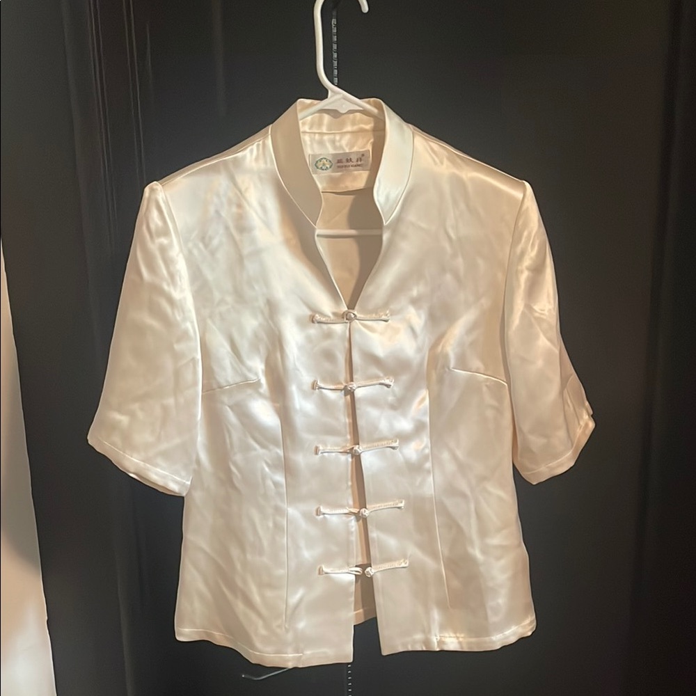 White Satin Blouse with Tailored Fit